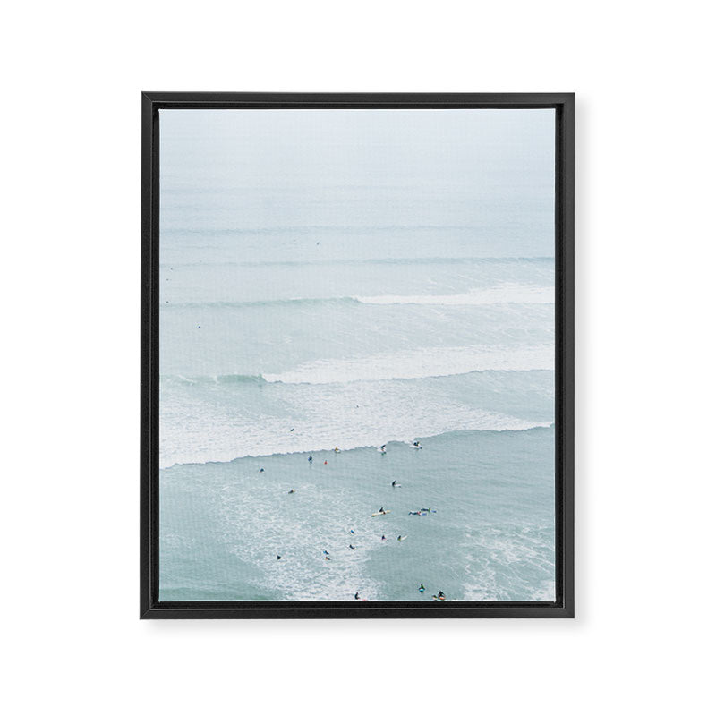 Tiny Surfers from the Sky, Lima, Peru Framed Canvas Print Gallery Image 6