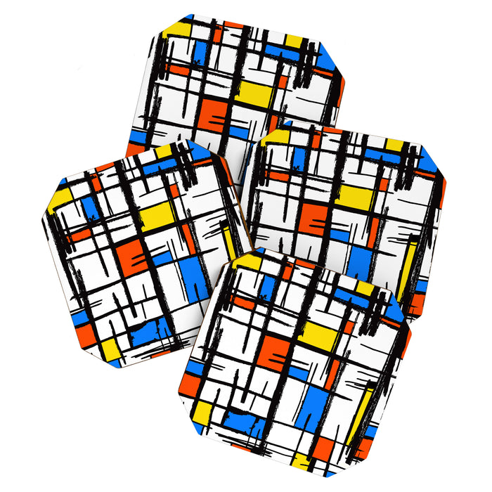 Bauhaus Aesthetic Piet Mondrian De Stijl Inspired Painted Pattern Coaster Gallery Image 1