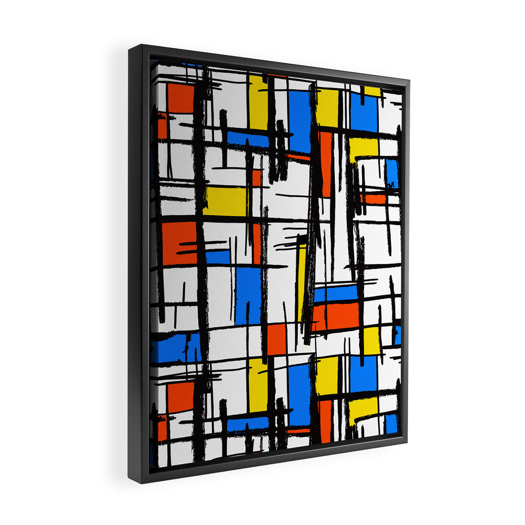 Bauhaus Aesthetic Piet Mondrian De Stijl Inspired Painted Pattern Framed Canvas Print Gallery Image 2