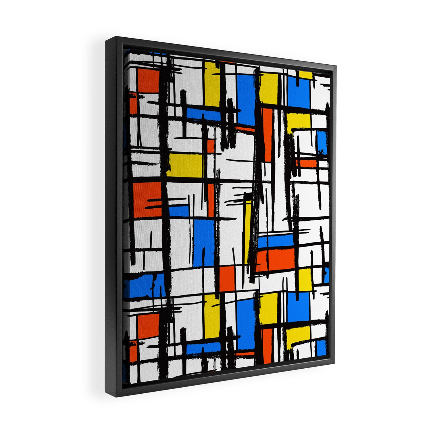 Bauhaus Aesthetic Piet Mondrian De Stijl Inspired Painted Pattern Framed Canvas Print Gallery Image 2