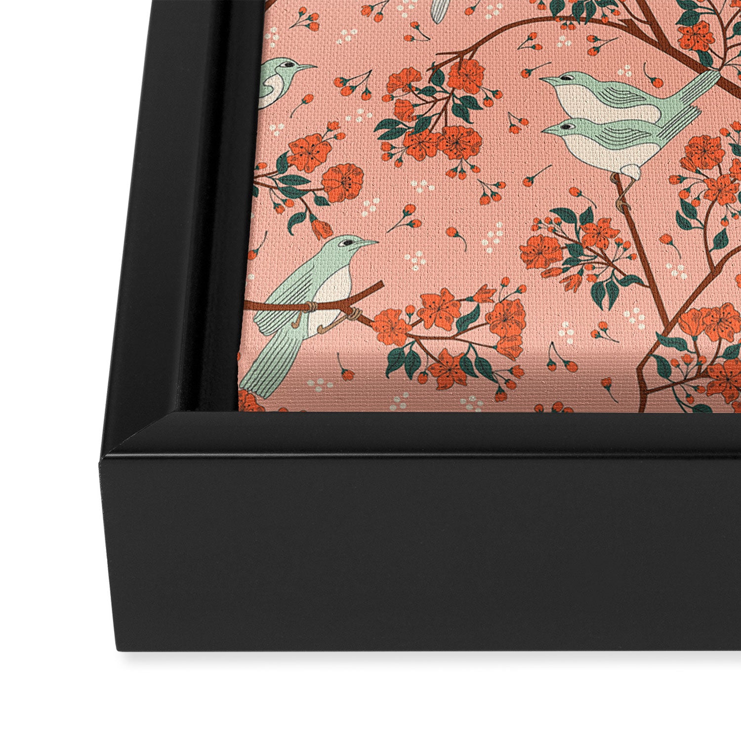 Birds In Cherry Blossom Trees Framed Canvas Print Gallery Image 3