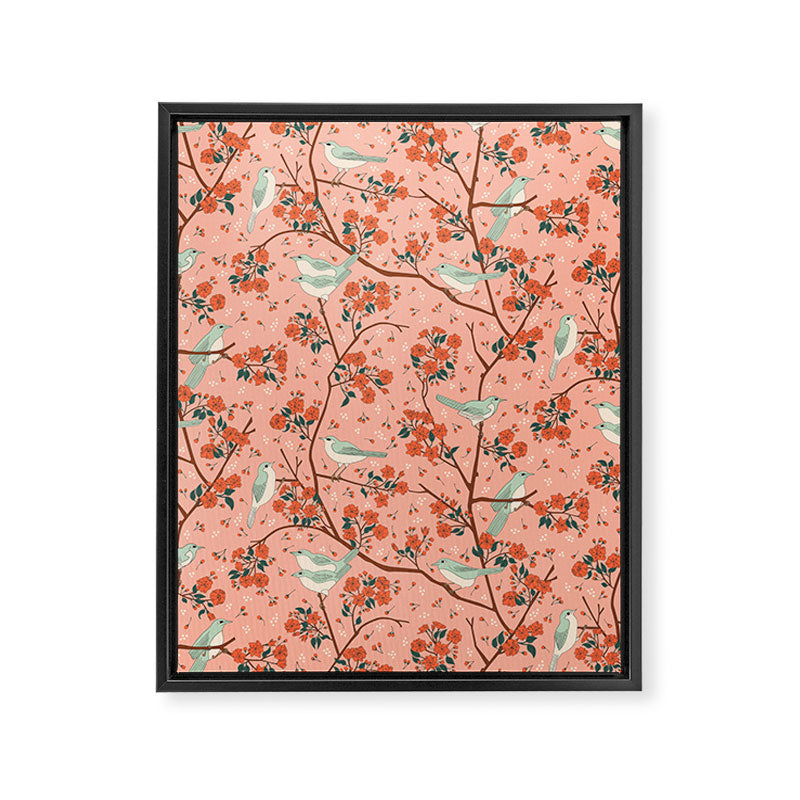 Birds In Cherry Blossom Trees Framed Canvas Print Gallery Image 8