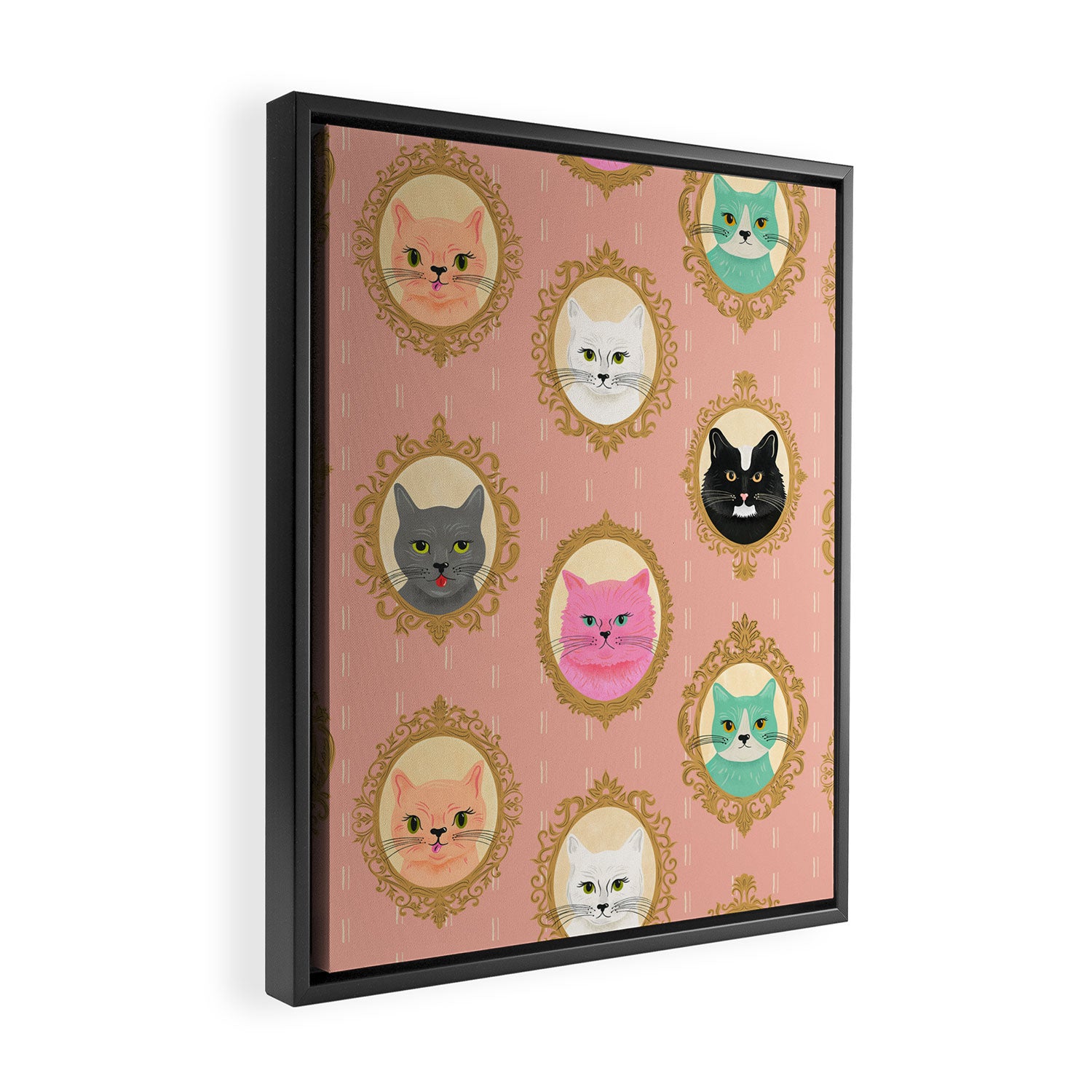 Cat Cameos - Cute Kitty Portraits Framed Canvas Print Gallery Image 2