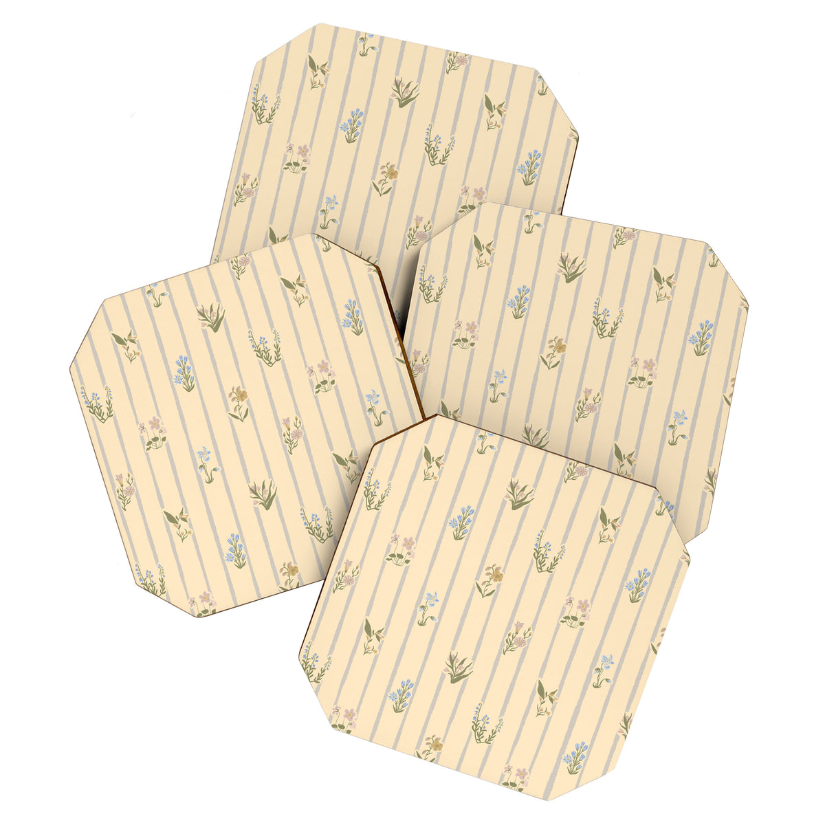 Cozy Cottage Flowers With Stripes Coaster Gallery Image 1