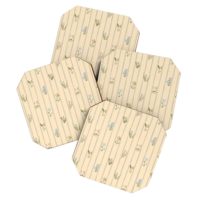 Cozy Cottage Flowers With Stripes Coaster Gallery Image 1