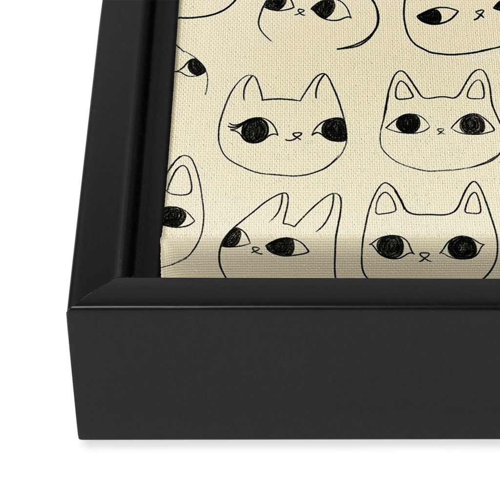 Cute Kawaii Cat Face Doodle Sketch Drawings Framed Canvas Print Gallery Image 3