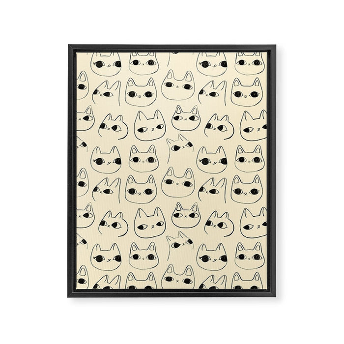 Cute Kawaii Cat Face Doodle Sketch Drawings Framed Canvas Print Gallery Image 1