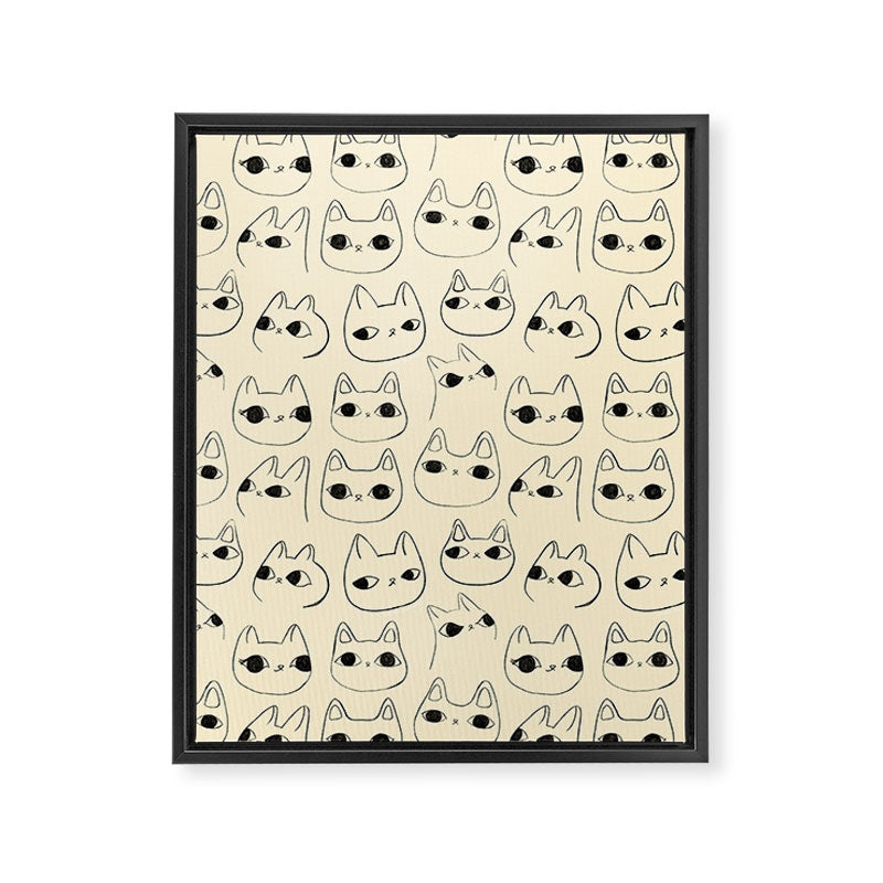 Cute Kawaii Cat Face Doodle Sketch Drawings Framed Canvas Print Gallery Image 8