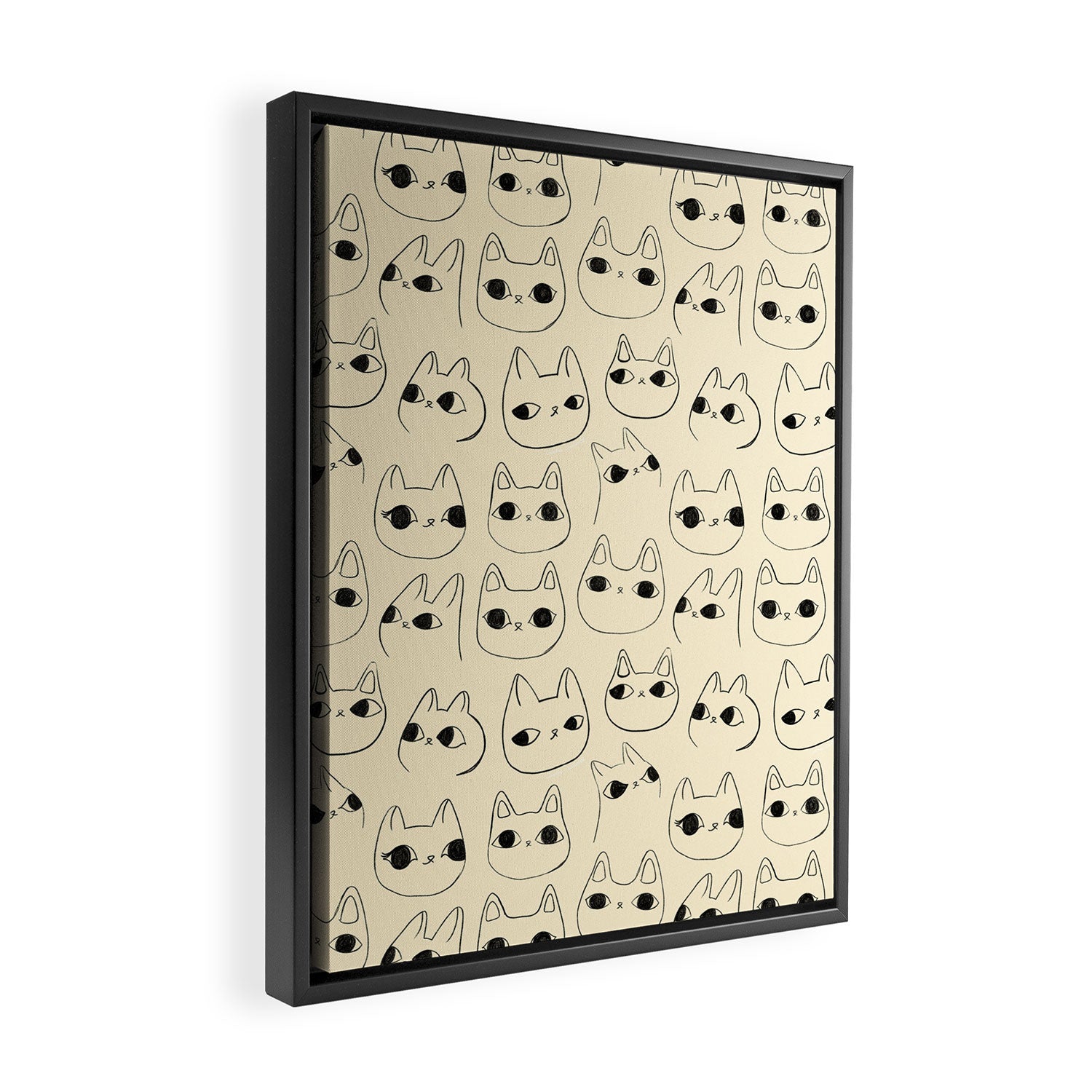 Cute Kawaii Cat Face Doodle Sketch Drawings Framed Canvas Print Gallery Image 2