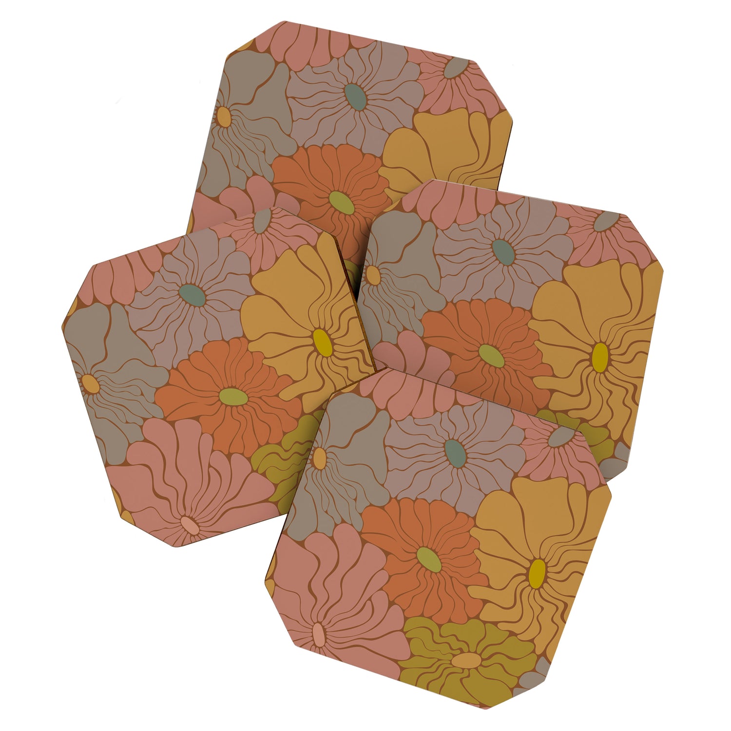 Exotic Groovy Flowers - Earthy Neutral Boho Garden Coaster Gallery Image 1