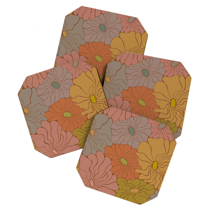 Exotic Groovy Flowers - Earthy Neutral Boho Garden Coaster Gallery Image 1