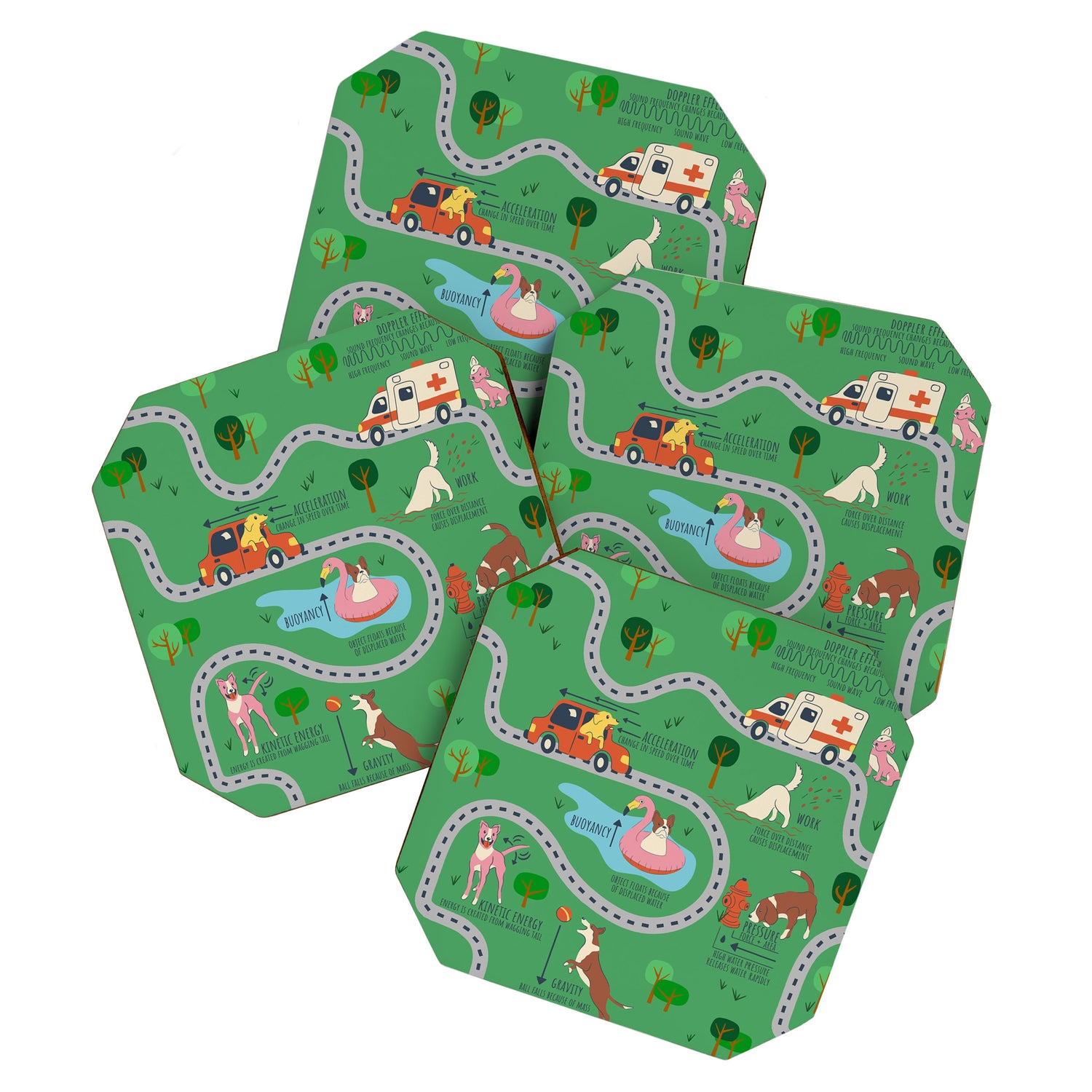 Fursics Cute Dog Park Physics Learning Pattern by Carrie Cantwell Educational STEM Playmat Design Coaster Gallery Image 1