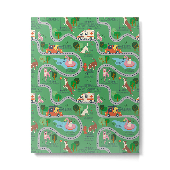 Fursics Cute Dog Park Physics Learning Pattern by Carrie Cantwell Educational STEM Playmat Design Metal Print Gallery Image 1