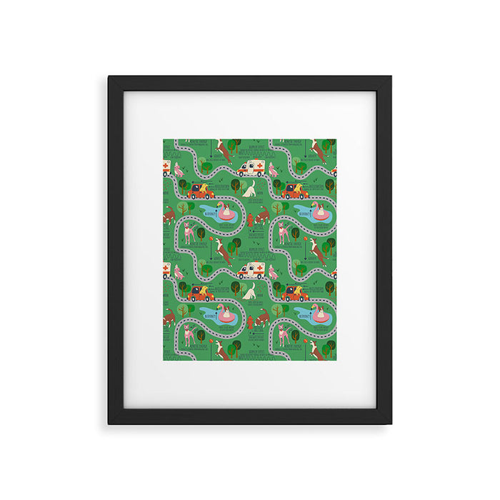 Fursics Cute Dog Park Physics Learning Pattern by Carrie Cantwell Educational STEM Playmat Design Framed Art Print Gallery Image 1