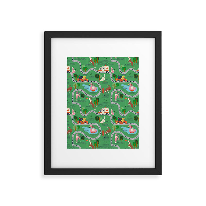 Fursics Cute Dog Park Physics Learning Pattern by Carrie Cantwell Educational STEM Playmat Design Framed Art Print Gallery Image 6