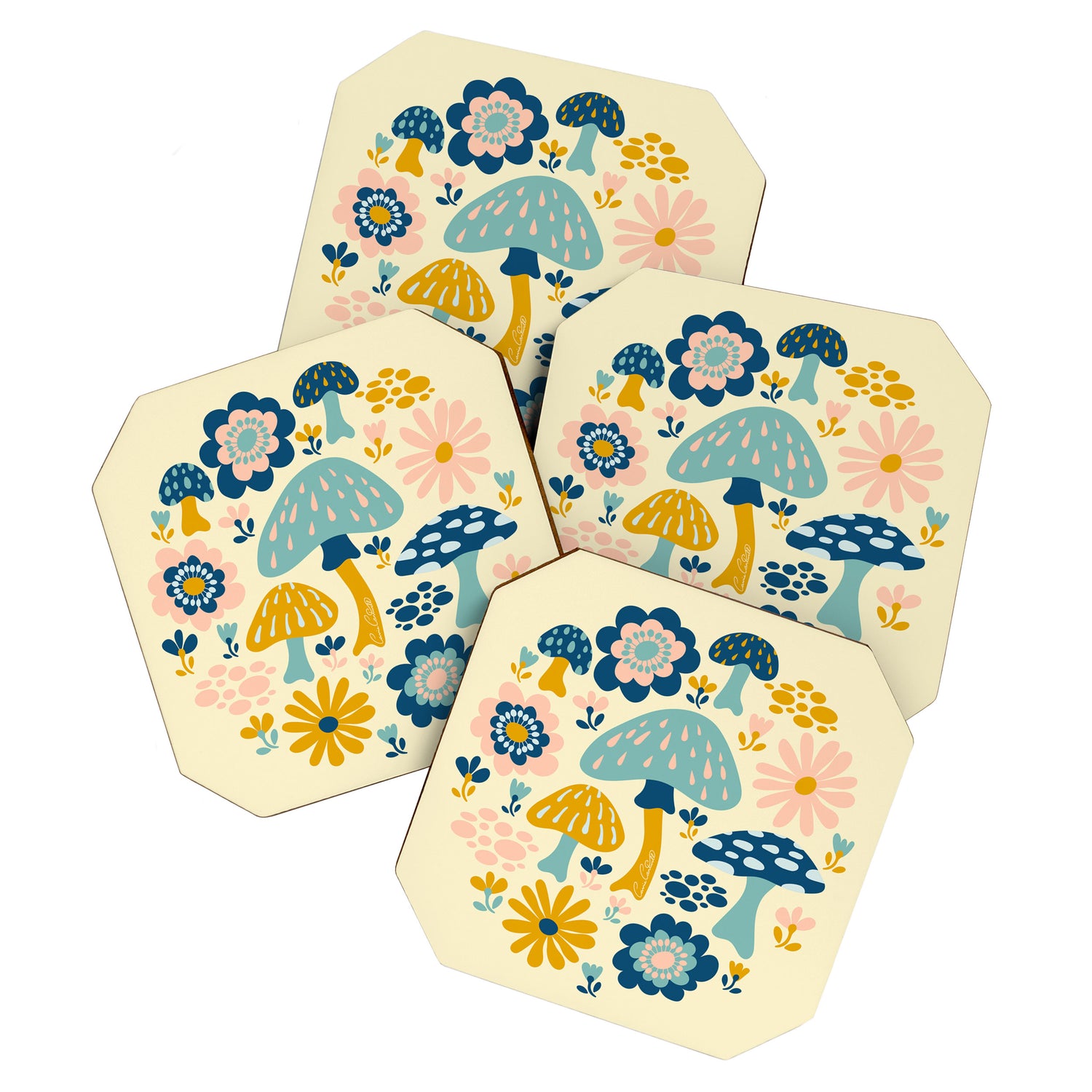 Magical Woodland Floral With Mushrooms Coaster Gallery Image 1