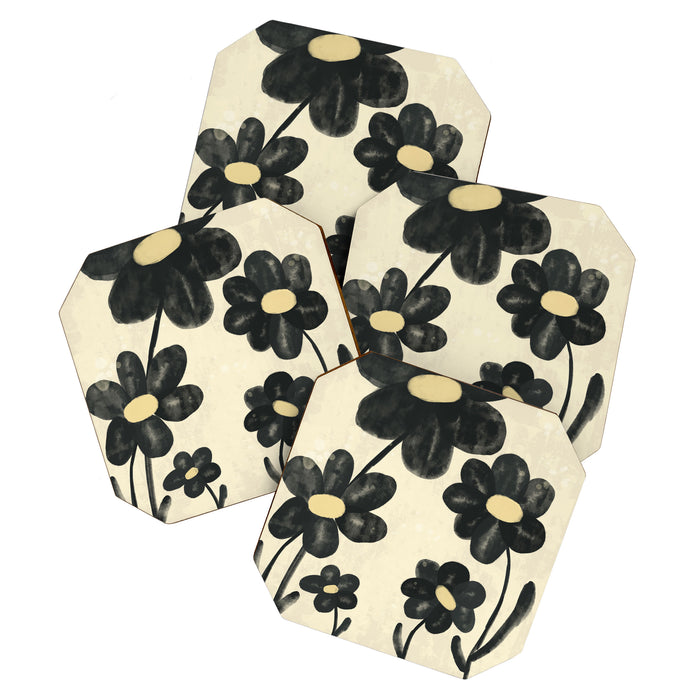 Minimalist Black Flowers Coaster Gallery Image 1