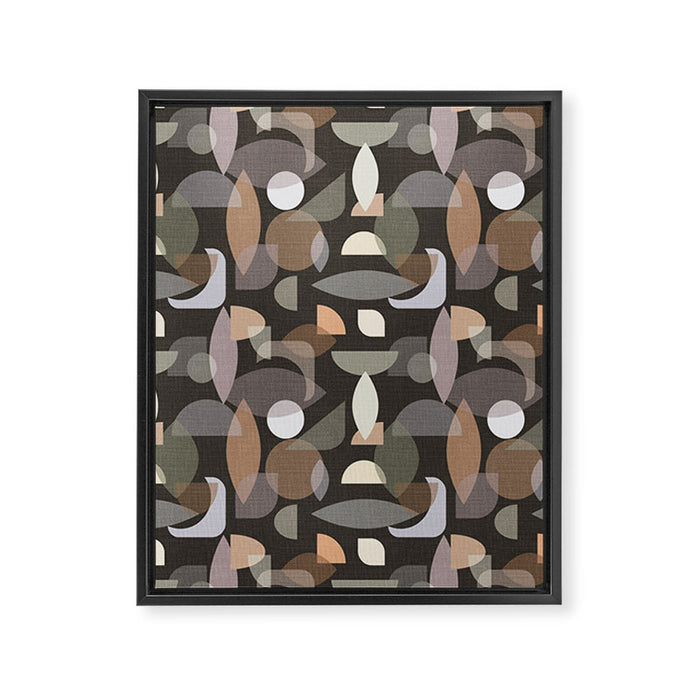 Modern Abstract Geometric Neutral Dark Earthy Tones with Natural Fabric Texture Framed Canvas Print Gallery Image 1