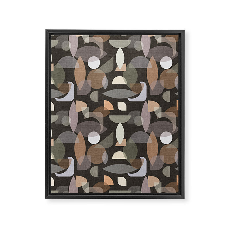 Modern Abstract Geometric Neutral Dark Earthy Tones with Natural Fabric Texture Framed Canvas Print Gallery Image 8