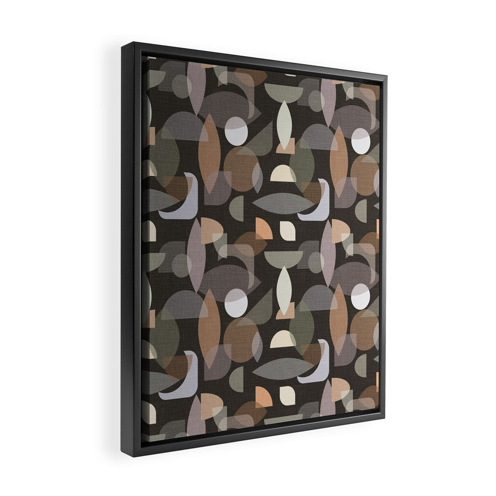 Modern Abstract Geometric Neutral Dark Earthy Tones with Natural Fabric Texture Framed Canvas Print Gallery Image 2