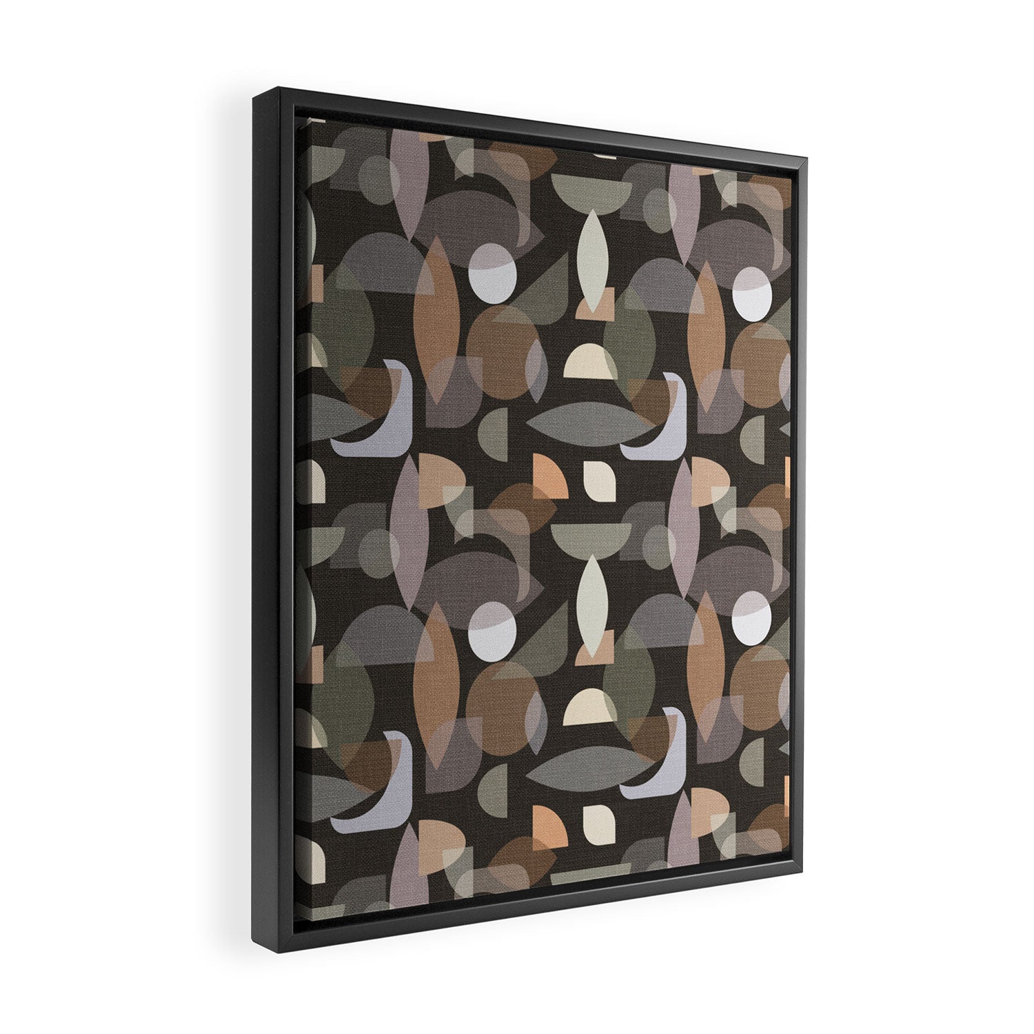 Modern Abstract Geometric Neutral Dark Earthy Tones with Natural Fabric Texture Framed Canvas Print Gallery Image 2