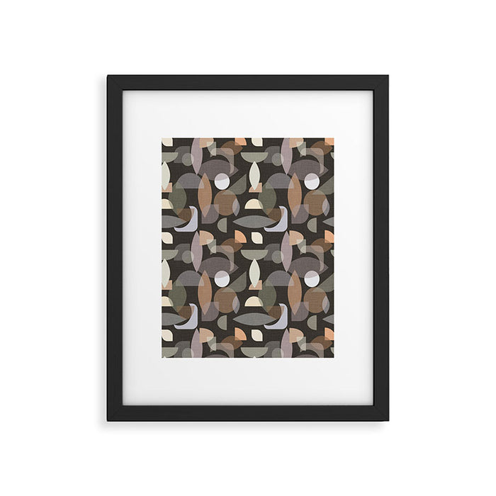 Modern Abstract Geometric Neutral Dark Earthy Tones with Natural Fabric Texture Framed Art Print Gallery Image 1
