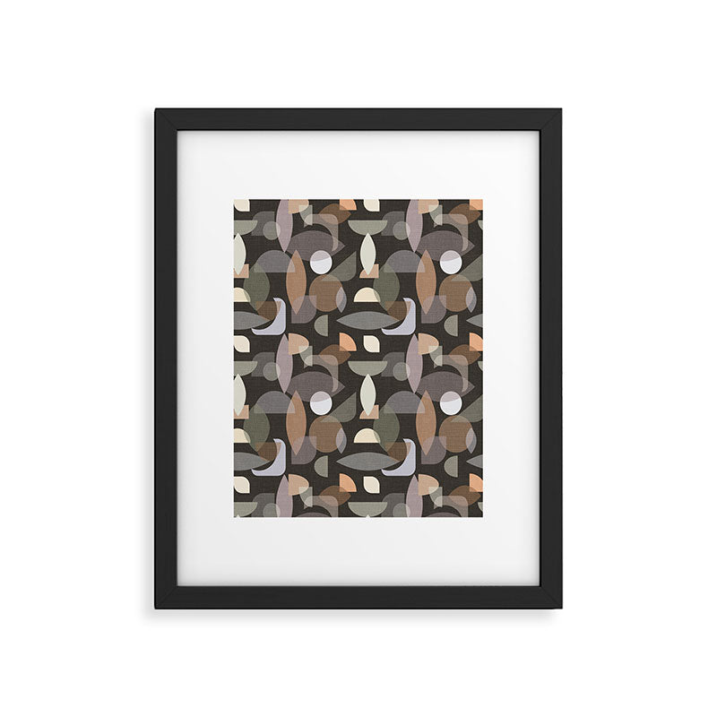 Modern Abstract Geometric Neutral Dark Earthy Tones with Natural Fabric Texture Framed Art Print Gallery Image 6