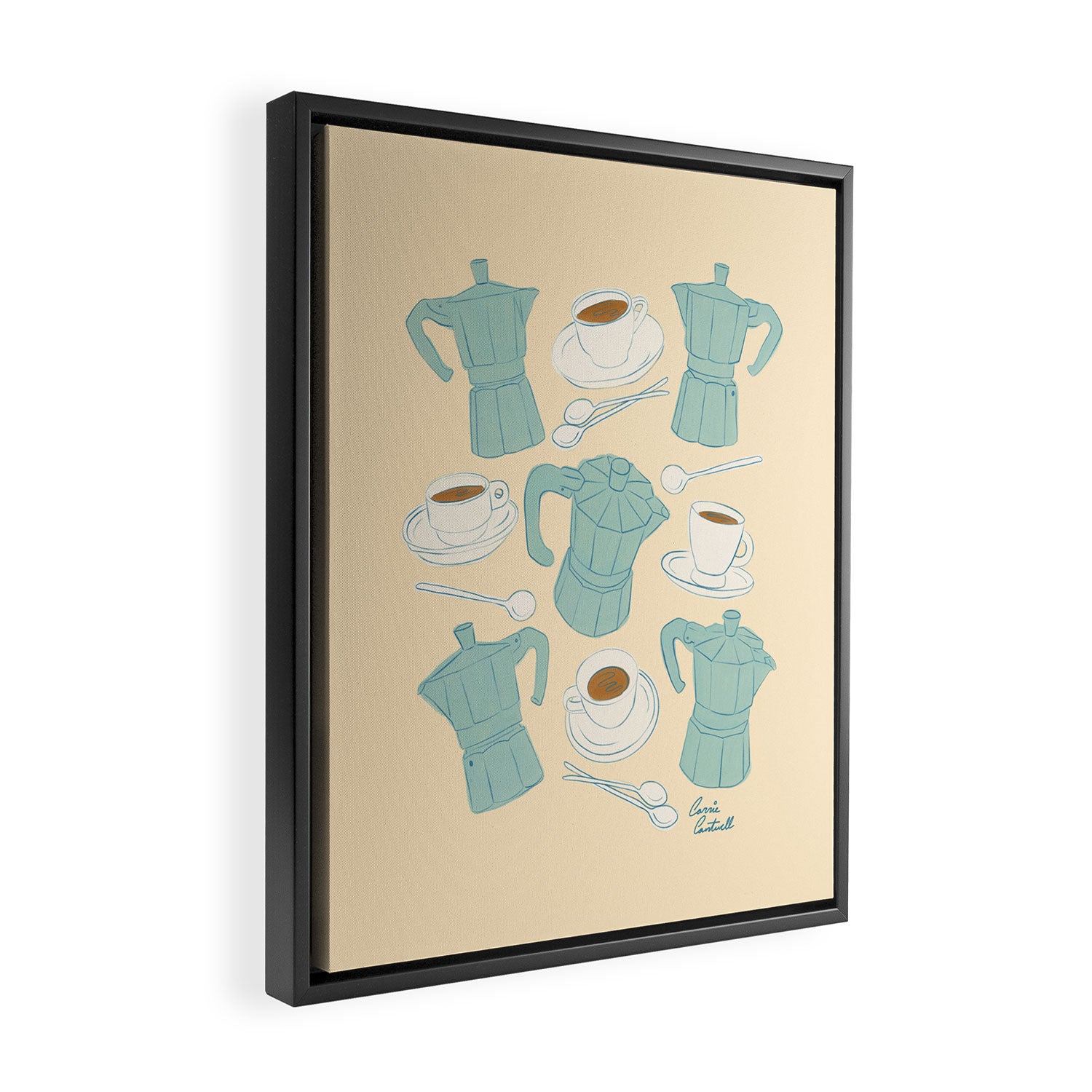Moka Pots and Espresso Cups Framed Canvas Print Gallery Image 2