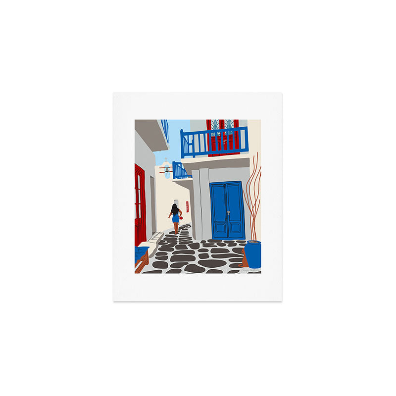 Mykonos Greece Alley - Summer Travel Europe Portrait Art Print Gallery Image 1