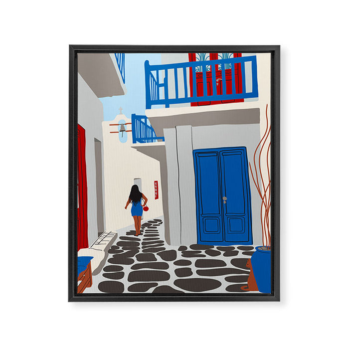 Mykonos Greece Alley - Summer Travel Europe Portrait Framed Canvas Print Gallery Image 1