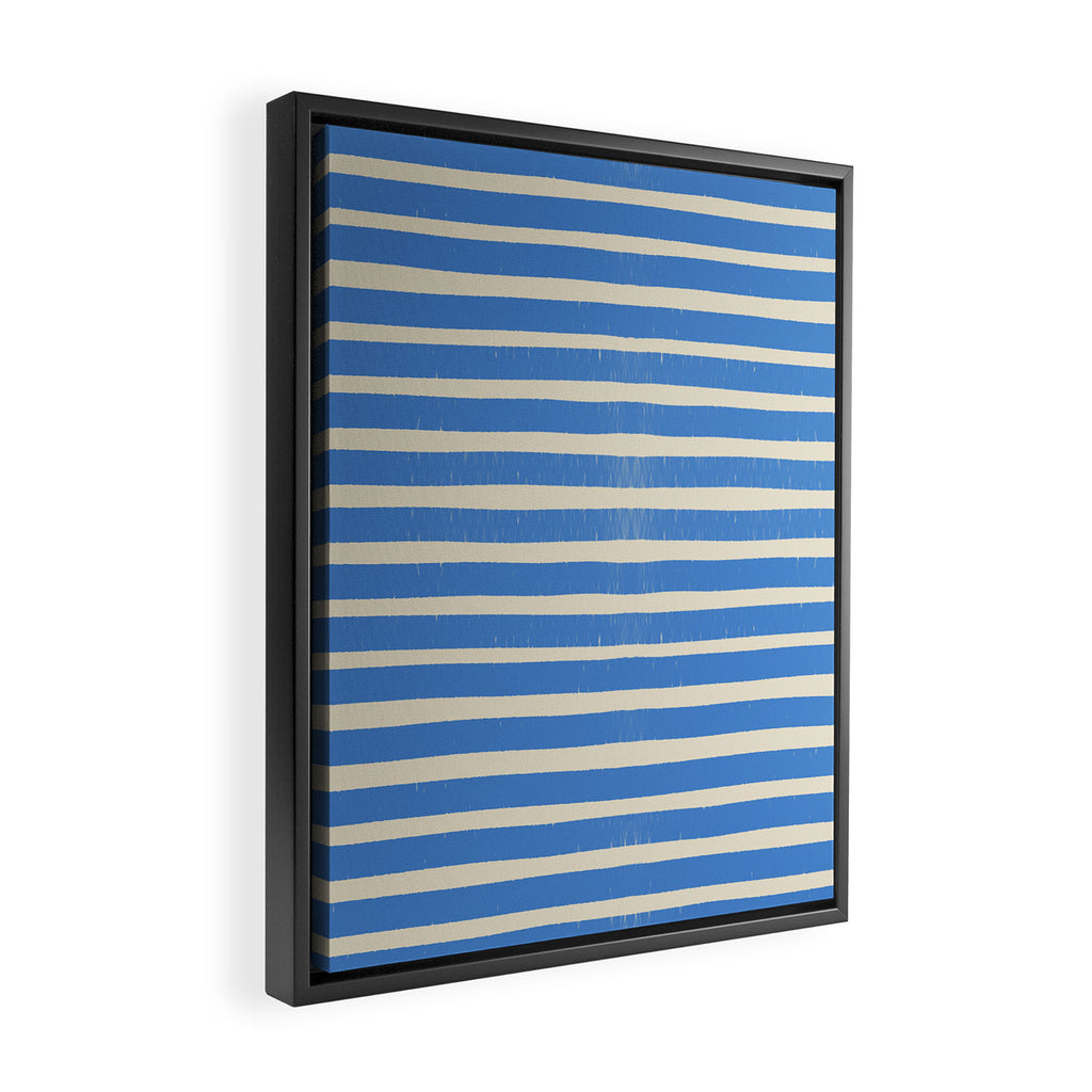 Nautical Blue White Stripes Hand Painted Coastal Pattern Framed Canvas Print Gallery Image 2
