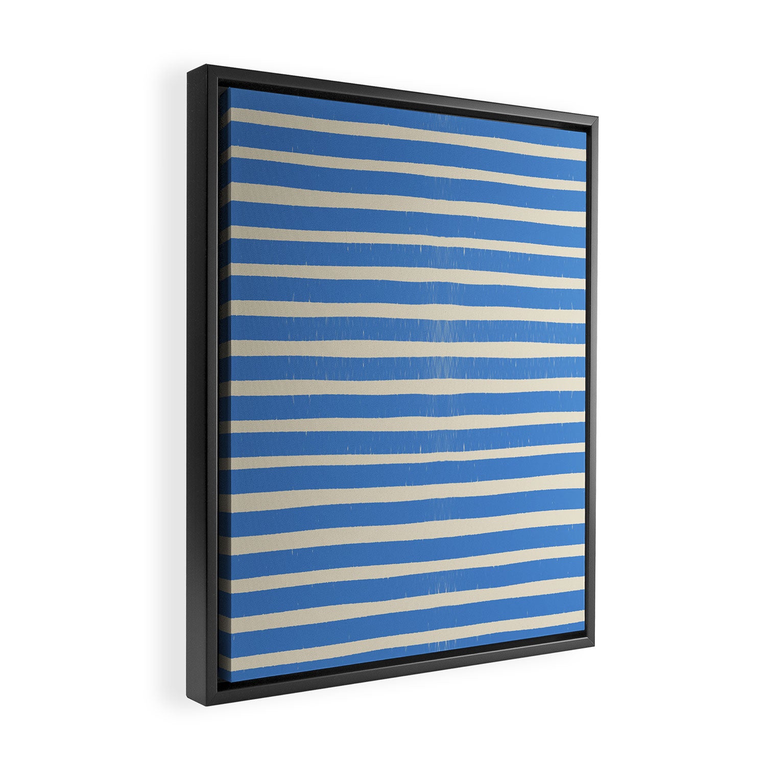 Nautical Blue White Stripes Hand Painted Coastal Pattern Framed Canvas Print Gallery Image 2