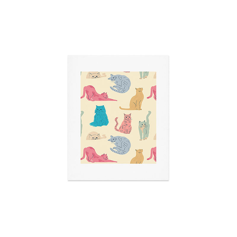 Pastel Cats Pattern Art Print Gallery Image 1