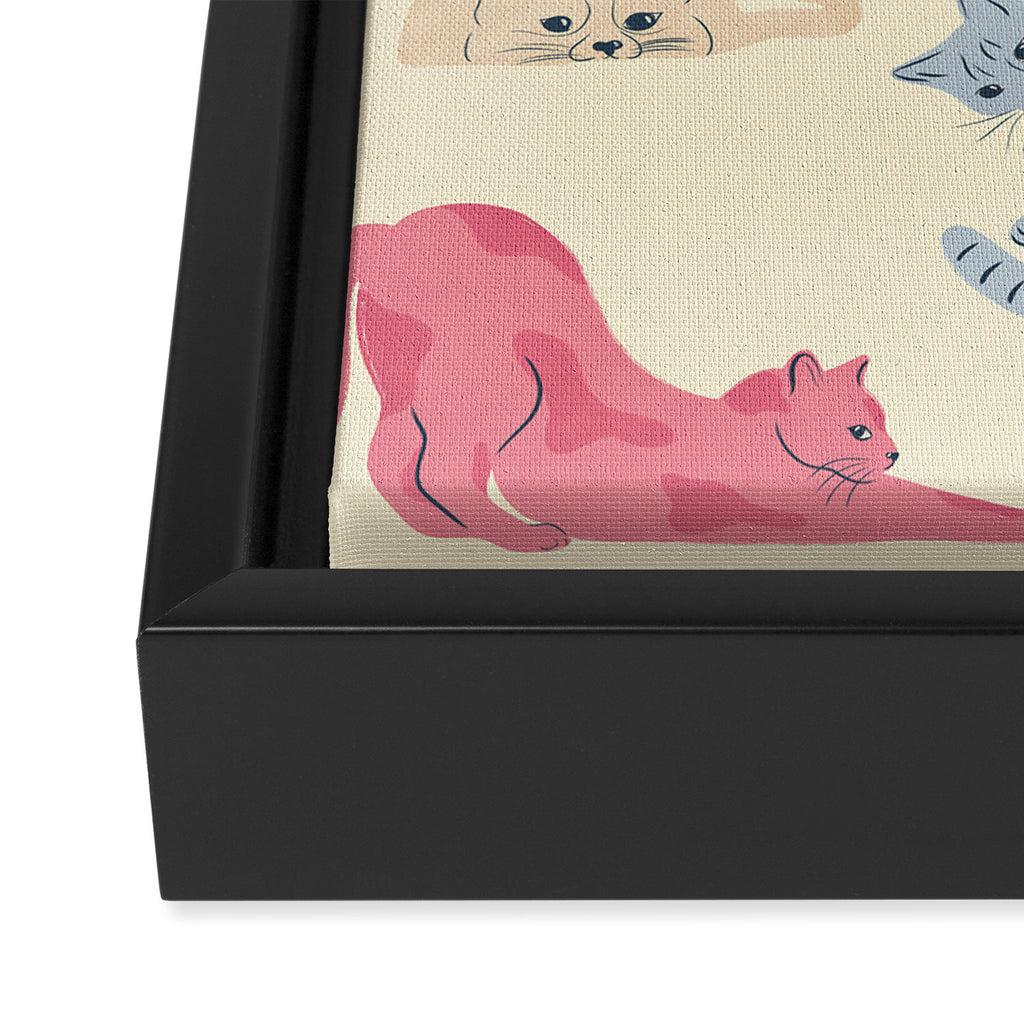 Pastel Cats Pattern Framed Canvas Print Gallery Image 3