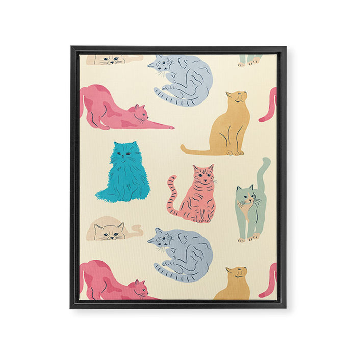 Pastel Cats Pattern Framed Canvas Print Gallery Image 1