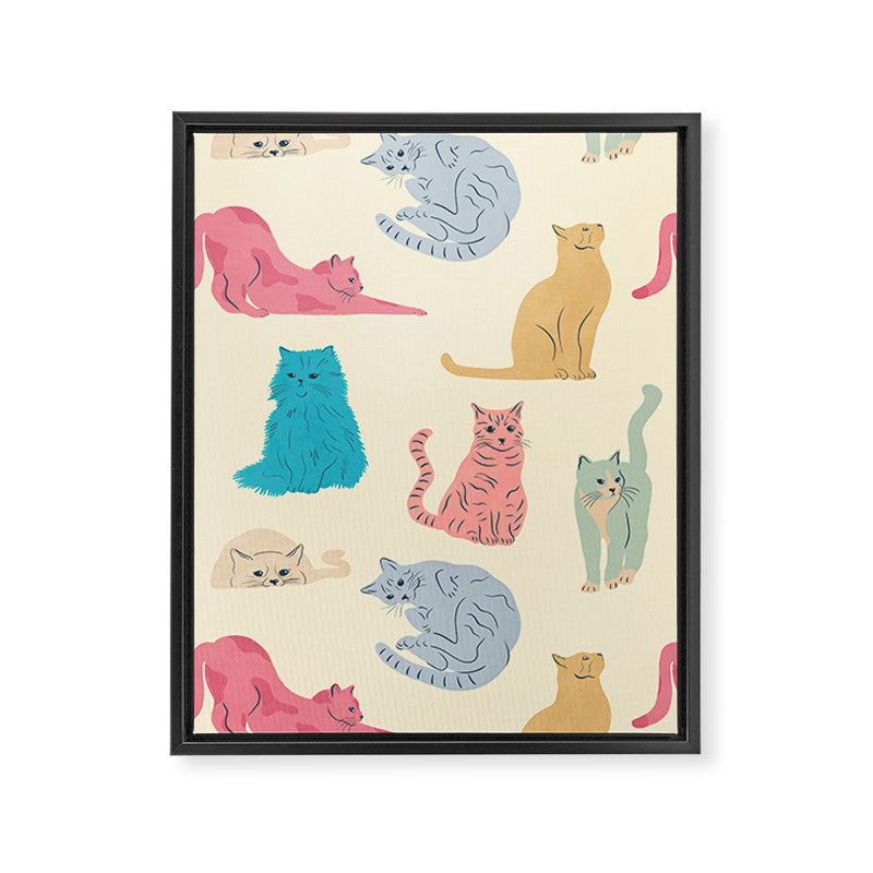 Pastel Cats Pattern Framed Canvas Print Gallery Image 8