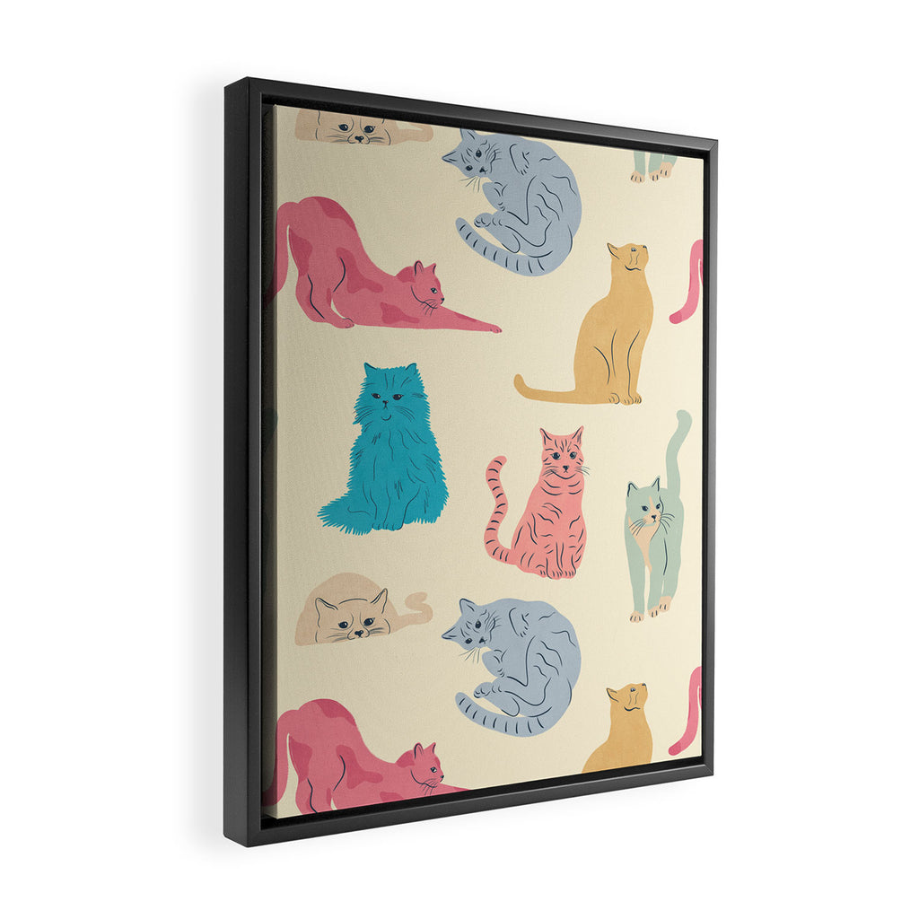 Pastel Cats Pattern Framed Canvas Print Gallery Image 2