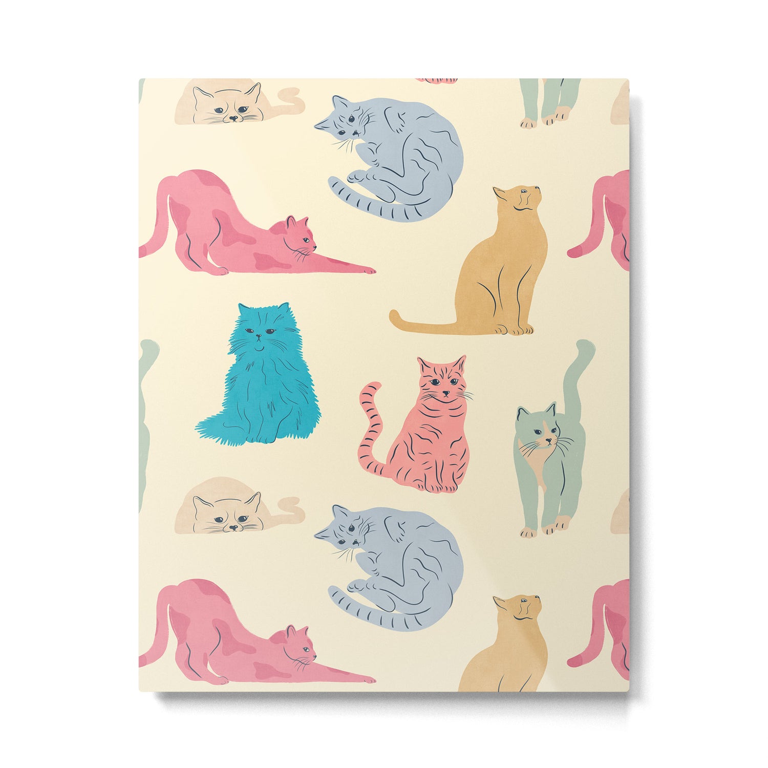 Pastel Cats Pattern Metal Print Gallery Image 6