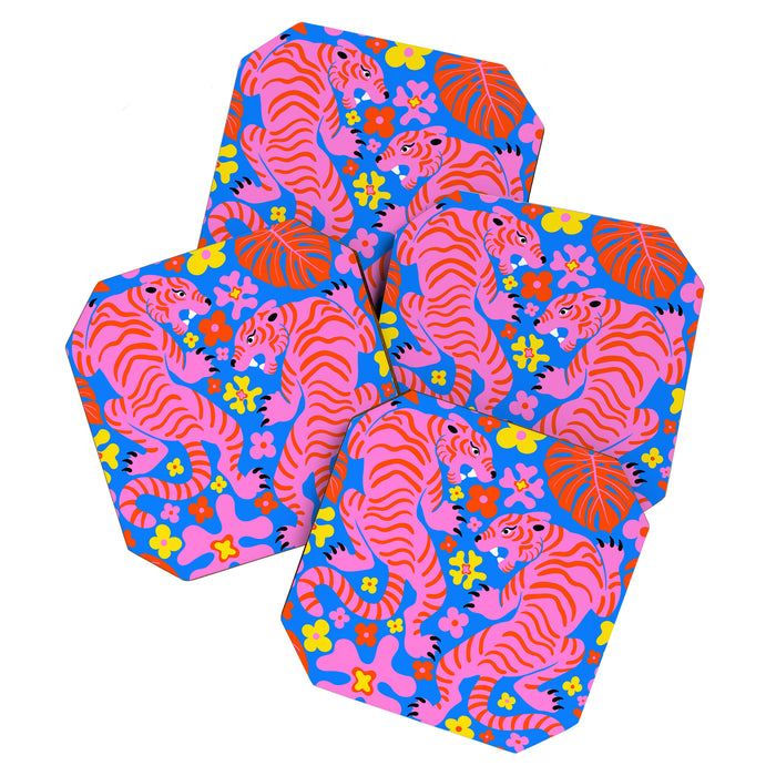 Pink Tigers and Flowers Coaster Gallery Image 1