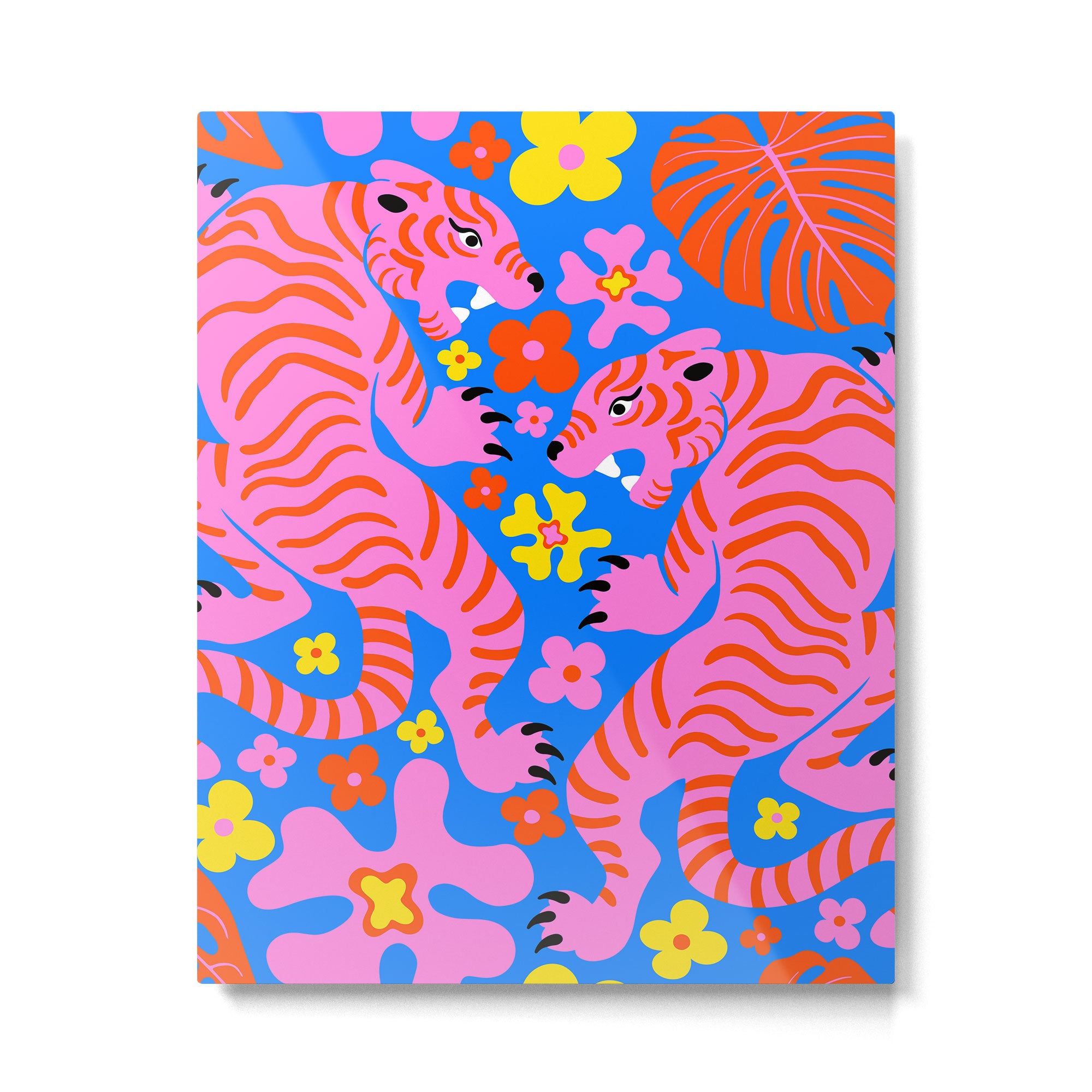 Pink Tigers and Flowers Metal Print Gallery Image 6