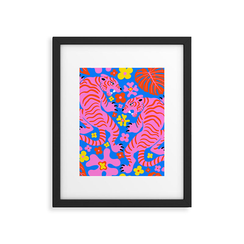 Pink Tigers and Flowers Framed Art Print Gallery Image 6