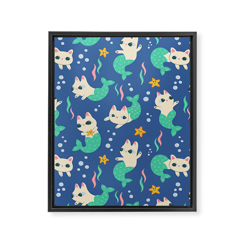Pretty Purrmaids - Cat Mermaids Framed Canvas Print Gallery Image 8