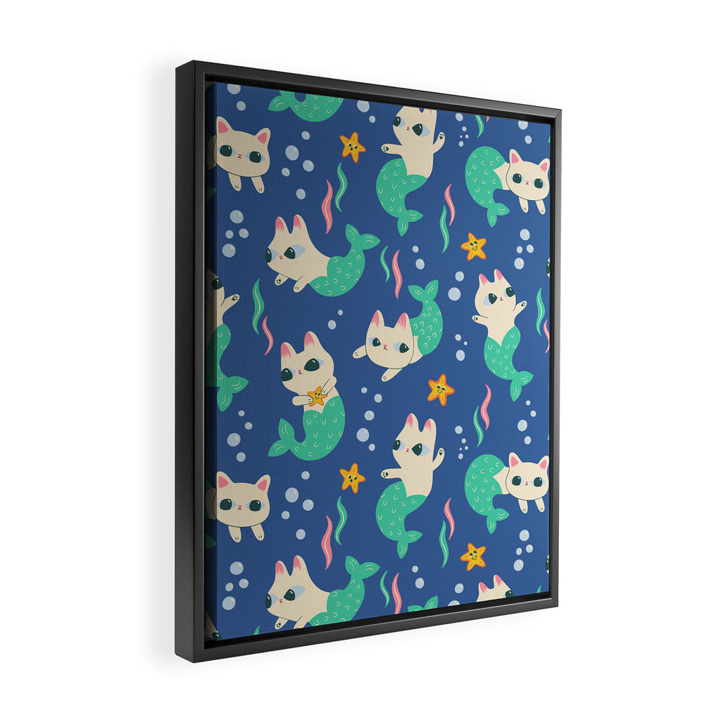 Pretty Purrmaids - Cat Mermaids Framed Canvas Print Gallery Image 2