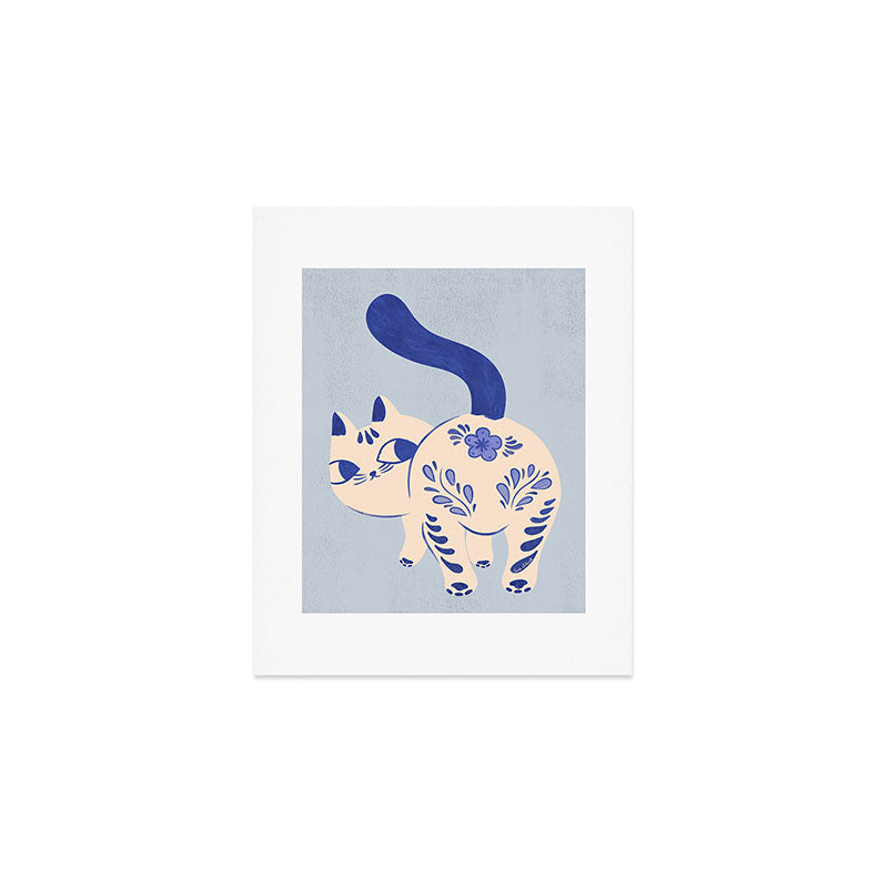 Purrcelin Cat - Pretty Delft Porcelain Kitty Art Print Gallery Image 1