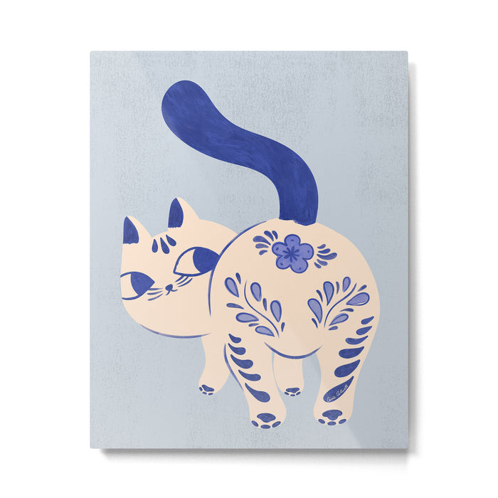 Purrcelin Cat - Pretty Delft Porcelain Kitty Metal Print Gallery Image 1