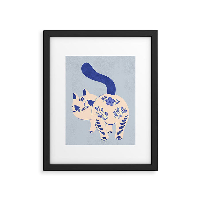 Purrcelin Cat - Pretty Delft Porcelain Kitty Framed Art Print Gallery Image 1