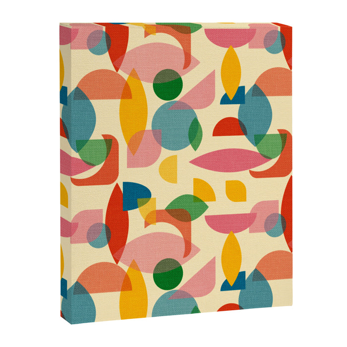 Retro Abstract Geometric Pattern with Bright Colorful Shapes and Fabric Texture Canvas Print Gallery Image 1