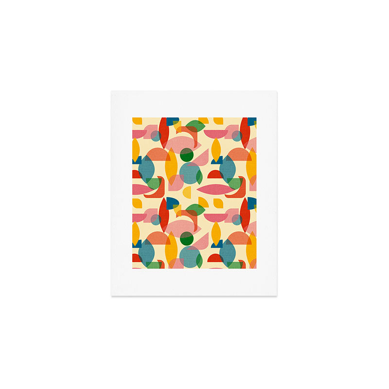 Retro Abstract Geometric Pattern with Bright Colorful Shapes and Fabric Texture Art Print Gallery Image 1