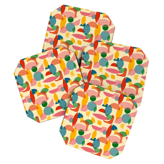 Retro Abstract Geometric Pattern with Bright Colorful Shapes and Fabric Texture Coaster Gallery Image 1