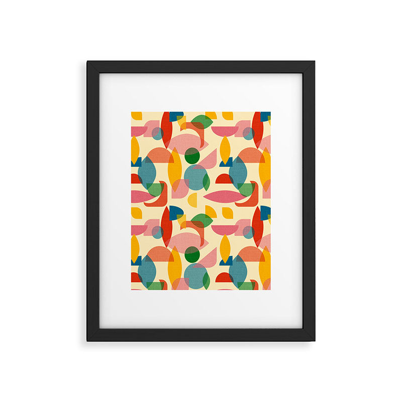 Retro Abstract Geometric Pattern with Bright Colorful Shapes and Fabric Texture Framed Art Print Gallery Image 6